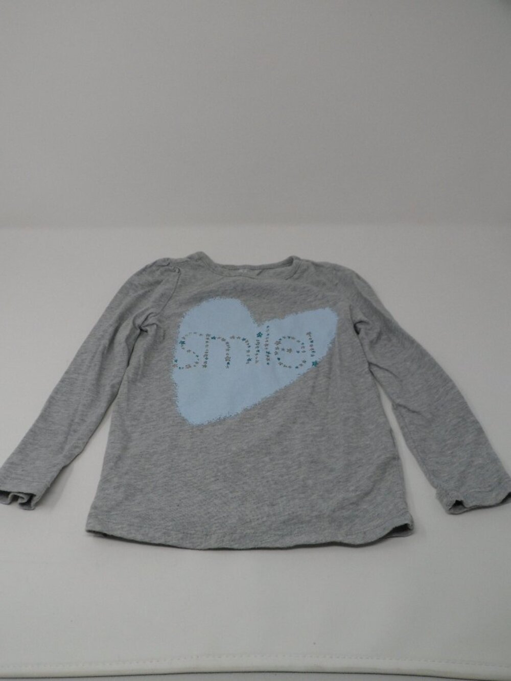 Girls "Crazy 8" Long Sleeve Grey & Blue Smile Shirt 3T